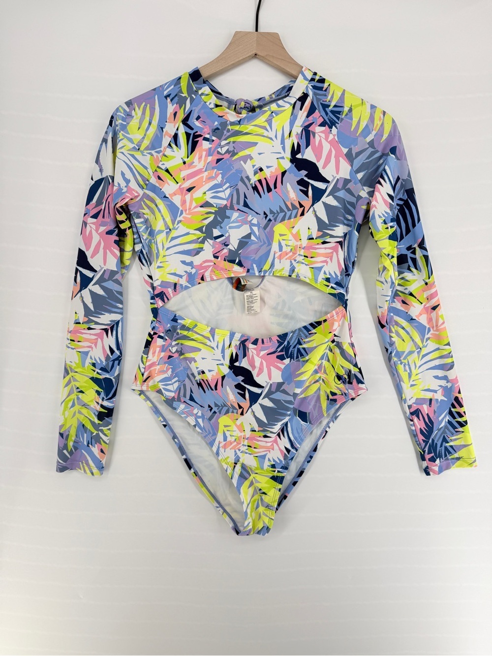 Ocean Pacific OP XL Tropical Long Sleeve Cutout One Piece Swimsuit